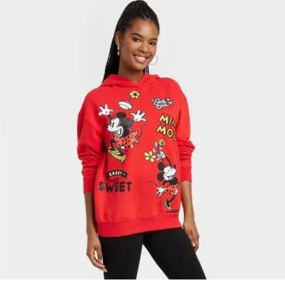 Disney 100 Mickey Minnie Graphic Hoodie Woman's Pullover Red Size XXL - Picture 1 of 7